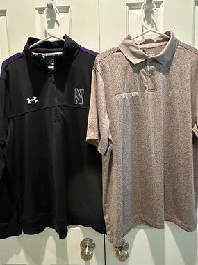 2pc Under Armour Men's Northwestern Wildcats Lot 1/4 Zip Pullover & Golf Polo L